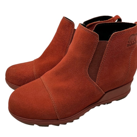 Sorel Evie Wedge Suede Ankle Pull On Boots Burnt Orange Waterproof - Picture 12 of 13